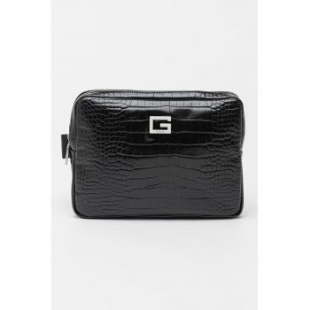 Geanta crossbody de piele ecologica cu model piele de reptila Calabria - Negru