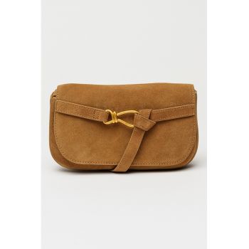 Geanta crossbody de piele intoarsa Klare - Maro camel