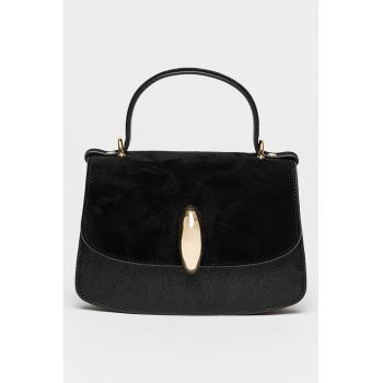 Geanta crossbody de piele si piele intoarsa Lucia - Negru