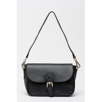 Geanta crossbody din piele cu accesoriu logo detasabil - Negru