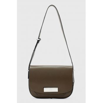 Geanta crossbody din piele cu bareta ajustabila - Maro inchis