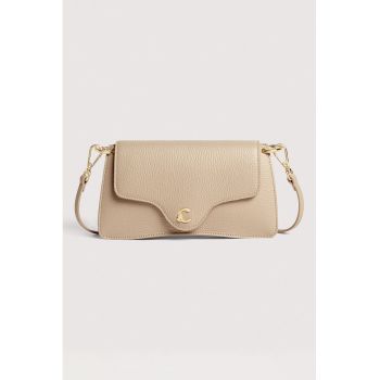Geanta crossbody din piele cu clapa C-Me - Maro nisip