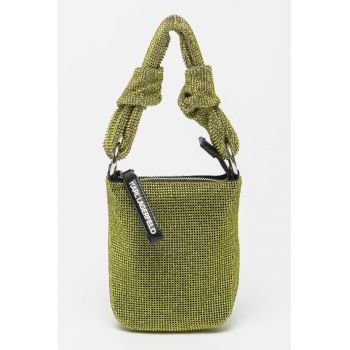 Geanta cu maner decorata cu strasuri - Negru/Verde fistic