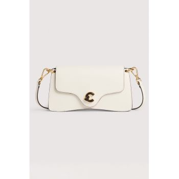 Geanta de piele cu clapa C-Em Calf & Marb - Alb fildes