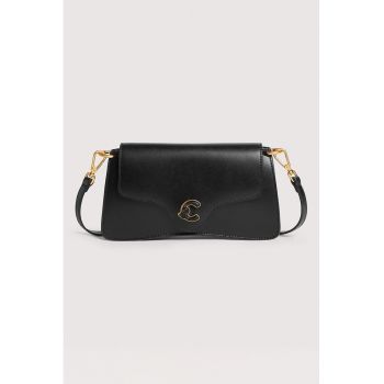 Geanta de piele cu clapa C-Em Calf & Marb - Negru