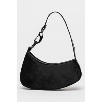 Geanta de piele cu par scurt cu bareta de umar Skylar - Negru