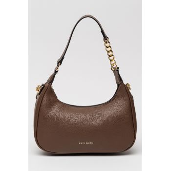Geanta de piele ecologica cu bareta de lant pentru umar - Maro inchis