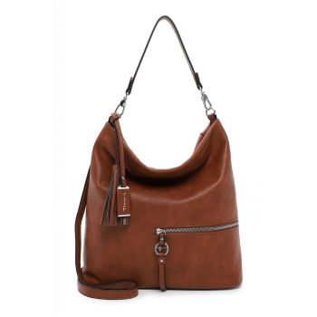 Geanta de piele ecologica cu bareta de umar si accesoriu canaf