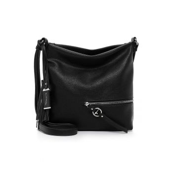 Geanta de piele ecologica cu bareta de umar si detaliu canaf