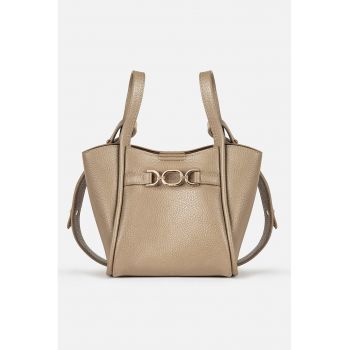 Geanta de piele ecologica cu maner si aspect texturat - Maro/Maro camel