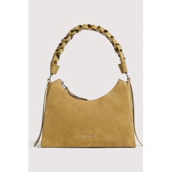 Geanta de piele intoarsa cu bareta de umar cu aspect impletit Boheme - Caramel
