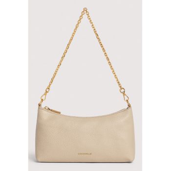 Geanta din piele cu bareta de umar Aura - Maro deschis