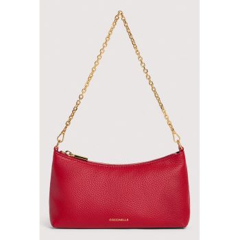 Geanta din piele cu bareta de umar Aura - Rosu vermillion