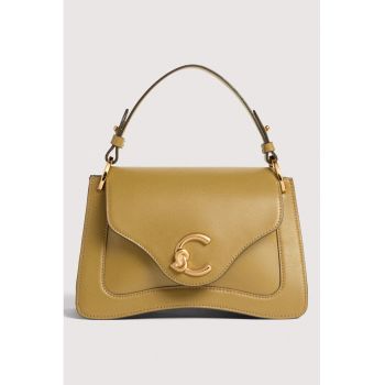 Geanta din piele cu maner si bareta aditionala C-Me - Galben mustar