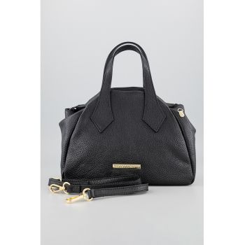 Geanta din piele cu maner si bareta detasabila - Negru