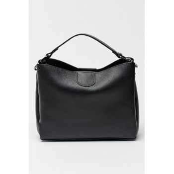 Geanta din piele cu maner si bareta detasabila - Negru