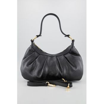 Geanta din piele cu maner si bareta detasabila - Negru