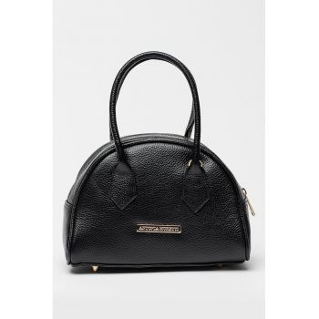 Geanta din piele cu maner si bareta detasabila - Negru