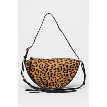 Geanta din piele cu par scurt cu bareta de umar Verona - Negru/Maro scortisoara