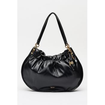 Geanta din piele ecologica cu bareta de umar si accesorii detasabile Carambola - Negru