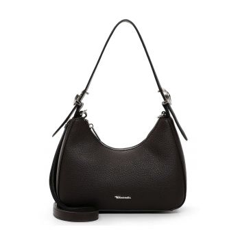 Geanta din piele ecologica cu bareta de umar si logo metalic discret