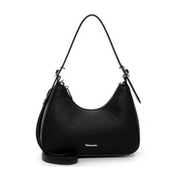 Geanta din piele ecologica cu bareta de umar si logo metalic discret