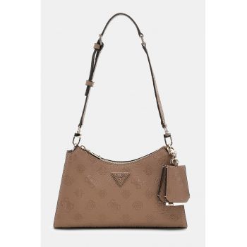 Geanta din piele ecologica cu logo metalic si bareta de umar - Maro camel