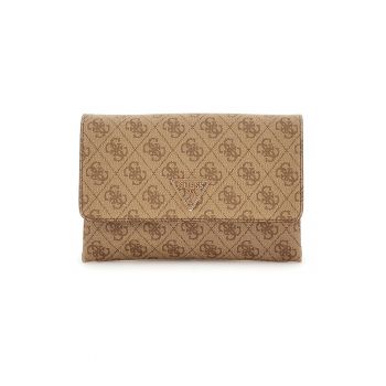 Geanta plic din piele ecologica cu model monograma - Maro inchis