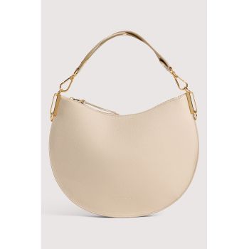 Geanta semiluna de piele cu bareta de umar Sunup - Maro nisip