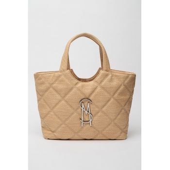 Geanta shopper cu aplicatie monograma Bfuse-R - Maro camel