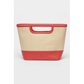 Geanta shopper cu bareta detasabila - Rosu/Bej deschis