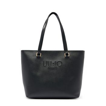 Geanta shopper cu logo in relief - Negru