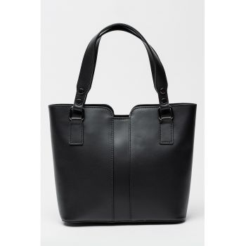 Geanta shopper din piele cu bareta detasabila - Negru
