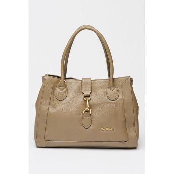 Geanta shopper din piele cu logo - Gri inchis