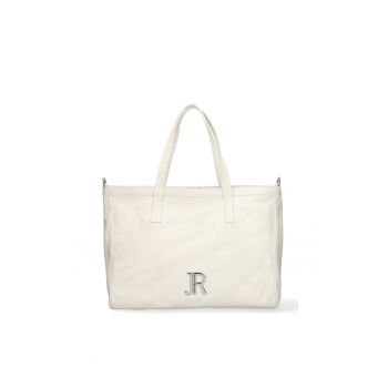 Geanta shopper din piele Eridana - Alb/Argintiu