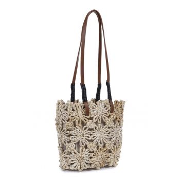 Geanta tote de paie - Maro inchis/Bej