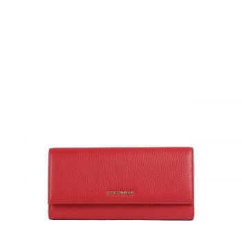 Metallic soft rfid grained leather scarlet