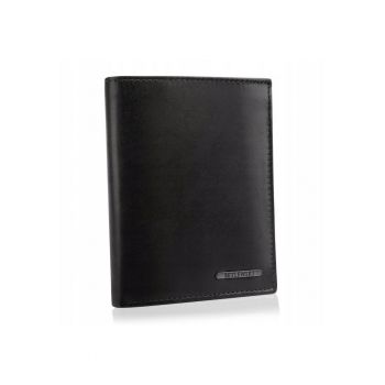 Portofel barbati -  Piele naturala - 12.5 x 10 x 1.5 cm - Negru