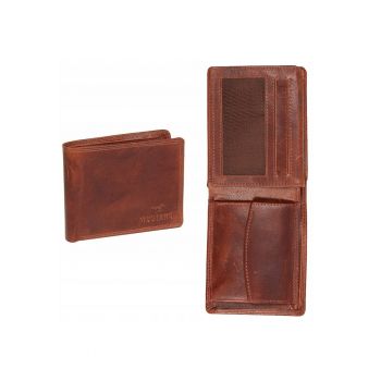 Portofel Barbati -  Udine Wallet - Fara Inchidere - Mai Multe Buzunare - Cu Logo - Design Clasic - 100% Piele Naturala - Dimensiune Universala - Maro
