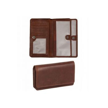 Portofel Dama -  Como Wallet - Inchidere Cu Clip - Mai Multe Buzunare - Cu Logo - Design Clasic - 100% Piele Naturala - Dimensiune Universala - Maro
