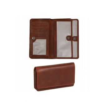 Portofel Dama -  Como Wallet - Inchidere Cu Clip - Mai Multe Buzunare - Cu Logo - Design Clasic - 100% Piele Naturala - Dimensiune Universala - Maro