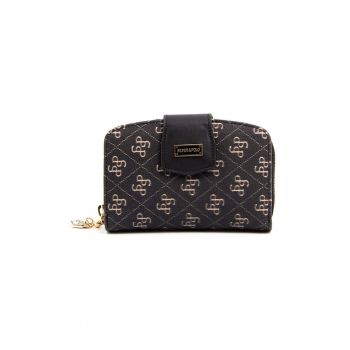 Portofel de piele ecologică - Negru/Crem - 10x15x3