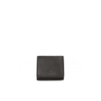 Portofel din piele cu model monograma in relief Ereton Elite - Negru