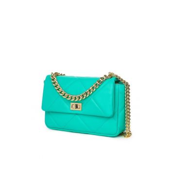 Posetă din piele matlasată  Greta - turcoaz - 16x27x8cm - sistem de prindere cu bretea de umăr