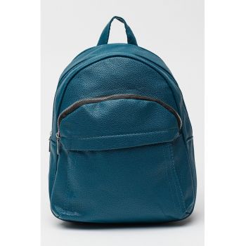 Rucsac de piele ecologica cu aspect texturat - Albastru petrol