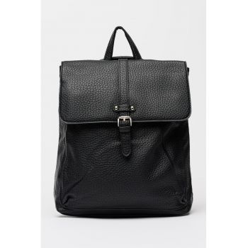 Rucsac de piele ecologica cu inchidere cu clapa - Negru