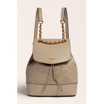 Rucsac de piele ecologica cu insertii textile Kimi - Maro taupe