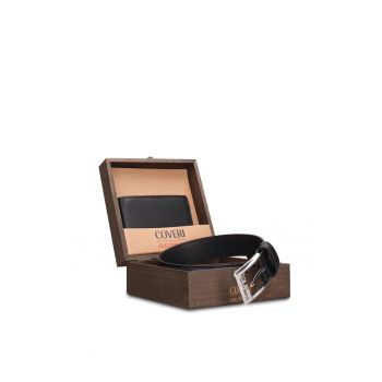 Set de portofel si curea Novalis Nova - 2 piese - Negru