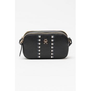 Geanta crossbody cu 2 compartimente Timeless - Alb/Negru/Gri inchis