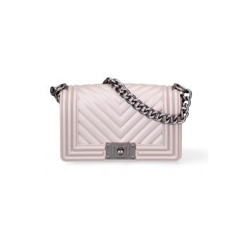 Geanta crossbody cu aspect matlasat - Bej - Argintiu